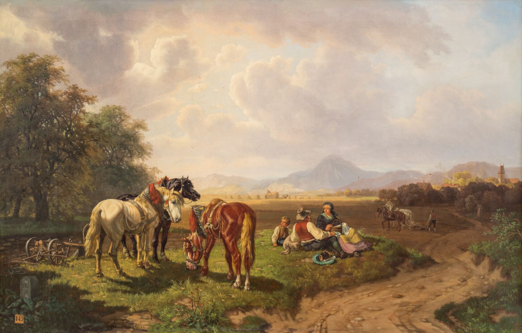 Null 爱德华-戈泽尔曼(Eduard GÖTZELMANN) (1830-1903)

耕作期间的午休

签名的布面油画

68 x 106 cm