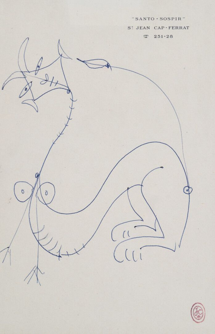 Null Jean COCTEAU (1889-1963)

Sfinge, circa 1957

Biro blu su carta di Villa Sa&hellip;