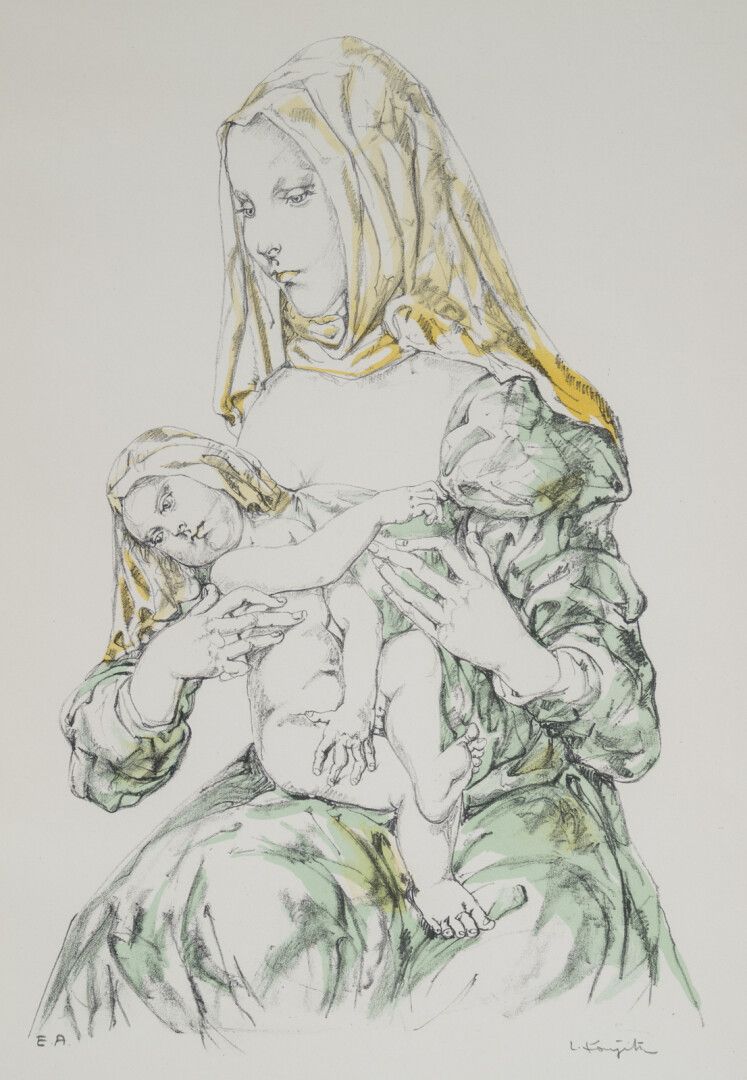 Null 伦纳德-福吉塔(1886-1968)

圣母与圣婴

石版画 艺术家的证明，右下方有签名

48 x 33 cm