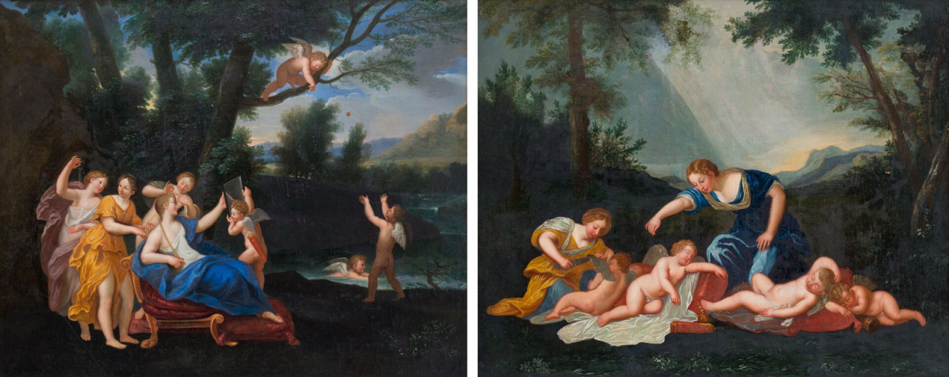 Null 意大利学校 18世纪，在Francesco ALBANI之后，被称为ALBANE的作品。

维纳斯和戴安娜的厕所和她的仙女们解除了爱情的束缚

一对布&hellip;