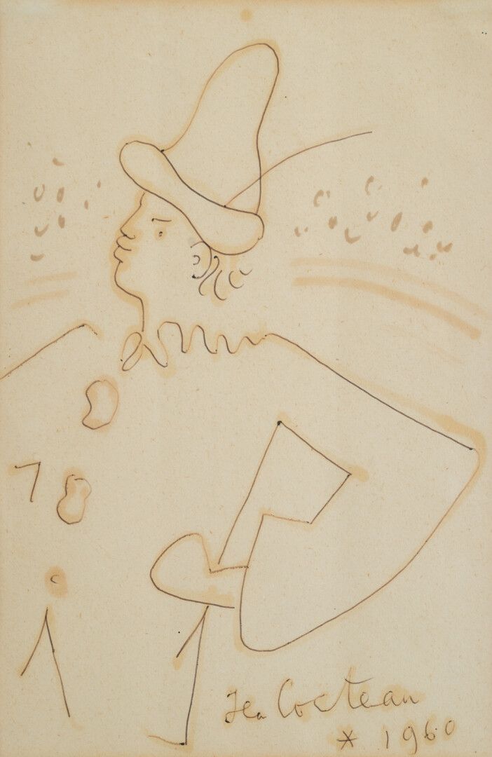 Null 让-科克托（Jean COCTEAU） (1889-1963)

小丑，为冬季马戏团节目单封面所做的研究，1960季

棕色记号笔，非常荒凉，纸上有部&hellip;