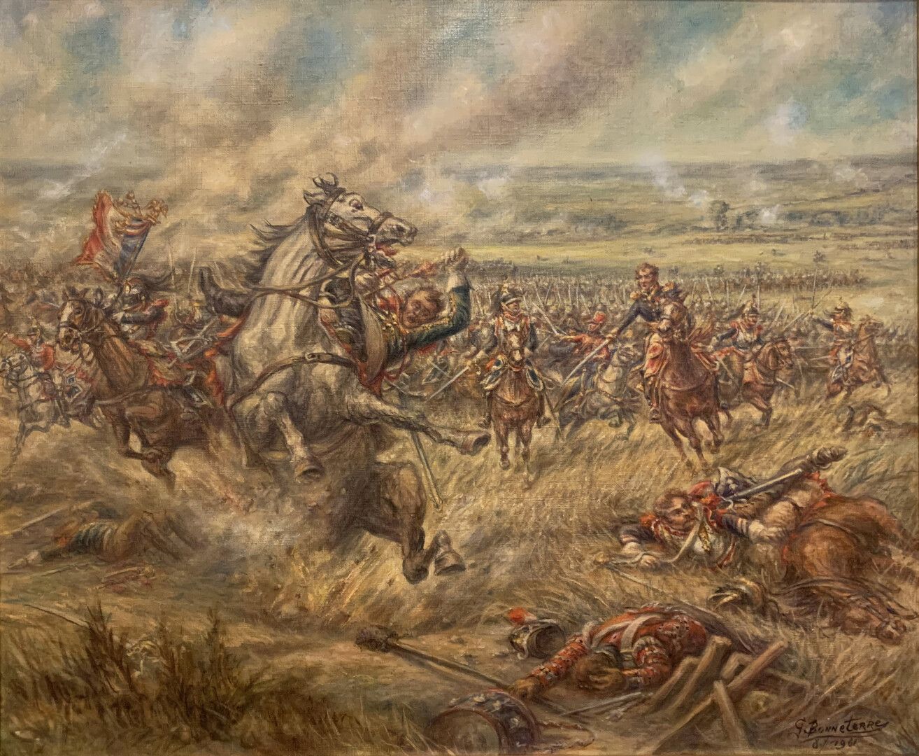 Null Georges BONNETERRE（第二十次）。

骑兵冲锋

布面油画，右下角有签名，日期为1961年

54 x 65 厘米