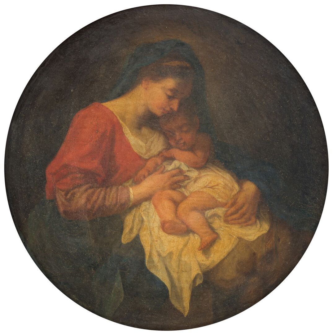 Null 18世纪法国学校

圣母与圣婴

布面油画在通多

直径：29厘米（轻微事故）。