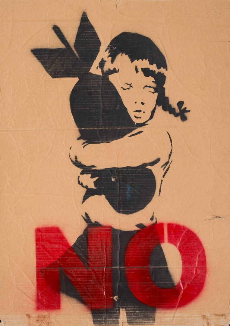 Null BANKSY, based on

Bomb hugger

Aerosol stencil on recycled cardboard 

Unsi&hellip;