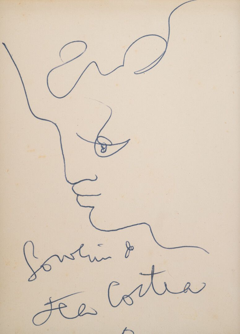 Null 让-科克托（Jean COCTEAU） (1889-1963)

左侧轮廓，约1950/52年

纸上深蓝色双色笔，注有 "Souvenir de "&hellip;