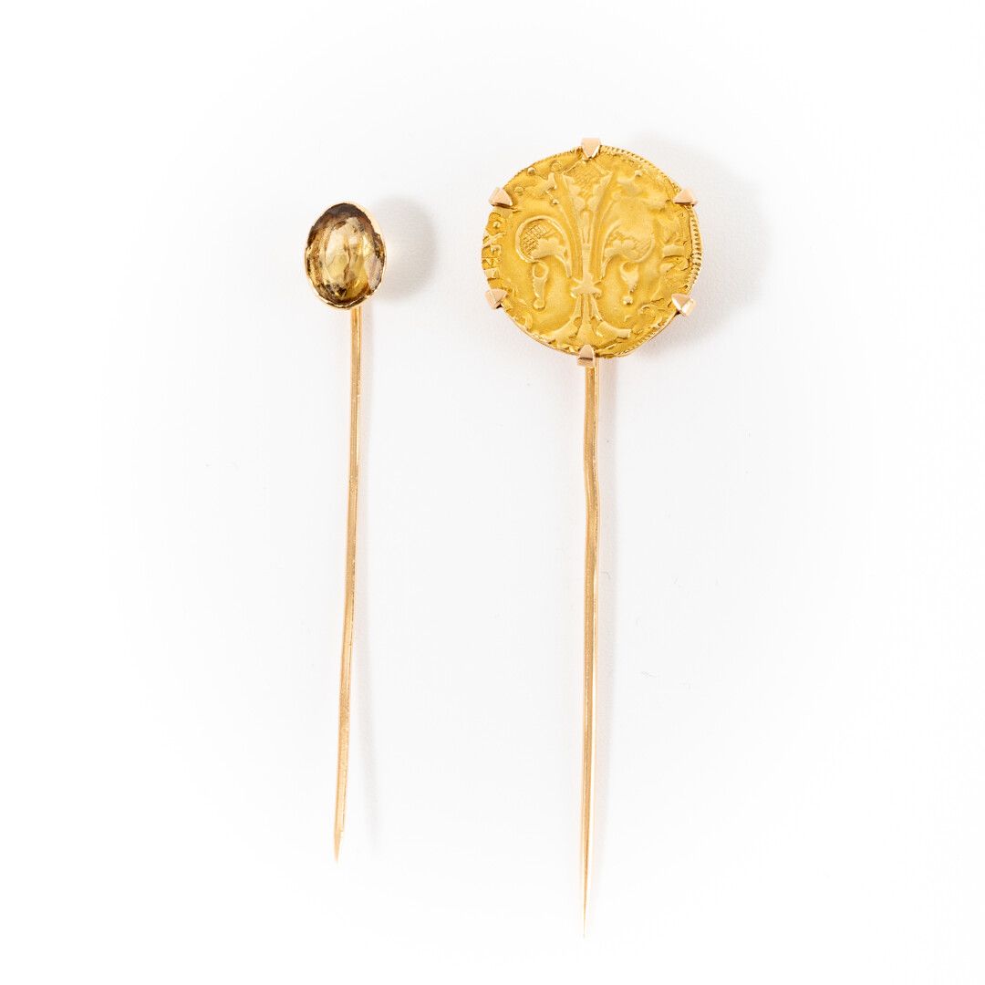 Null Two gold and stone tie pins 

Gross weight : 7.6g