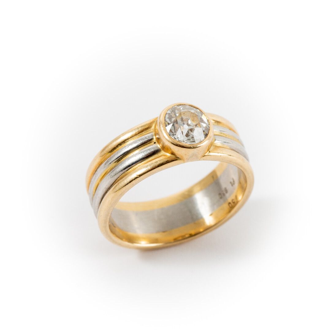 Null Ring aus Altschliff-Diamant, ca. 1,20 Karat in Zargenfassung, Gold- und Pla&hellip;