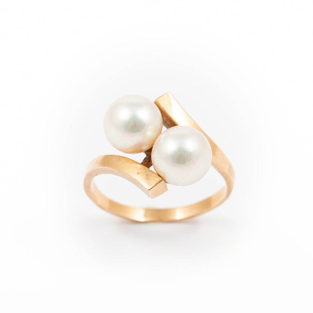 Null Anillo "Tú y yo", perlas cultivadas de unos 8 mm de diámetro, engarce de or&hellip;