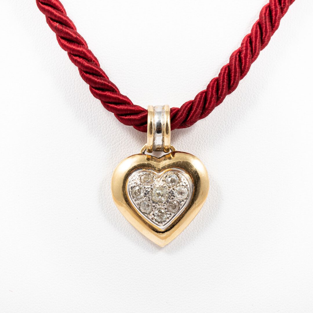 Null Heart pendant with old cut diamonds, gold setting, silk cord, gold clasp.

&hellip;