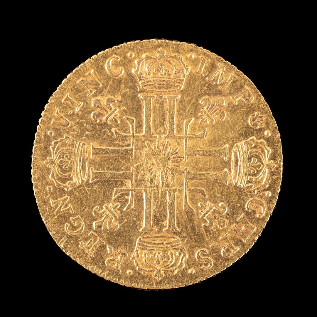 Null LOUIS XIV 

Golden Louis in the sun 

1711 D Lyon 

Weight: 8 g - Cleaned s&hellip;