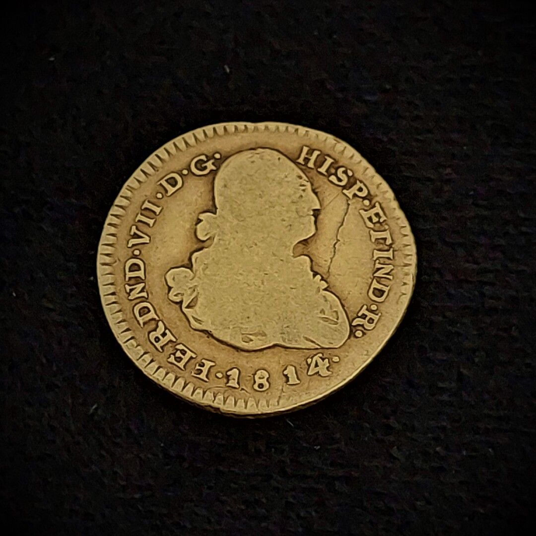 Null 1 coin: 1 escudo of Ferdinand VII 1814 Potosi

Weight: 3.4 g