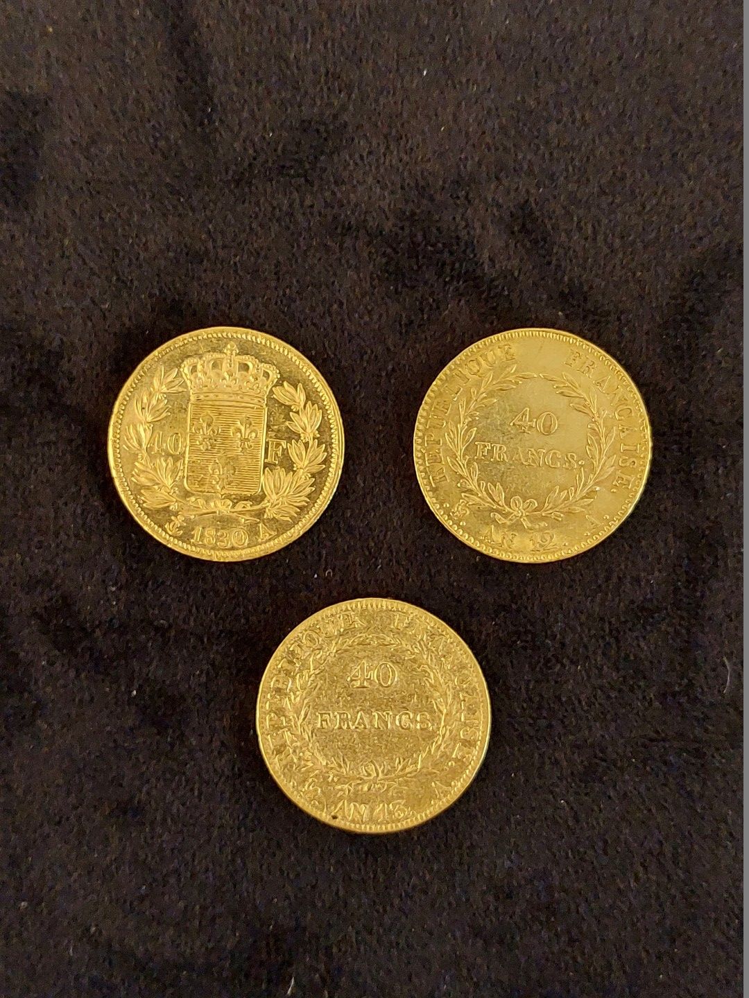 Null 3 pièces de 40 Fr or Napoléon I et Charles X , An XII, An XIII et 1830