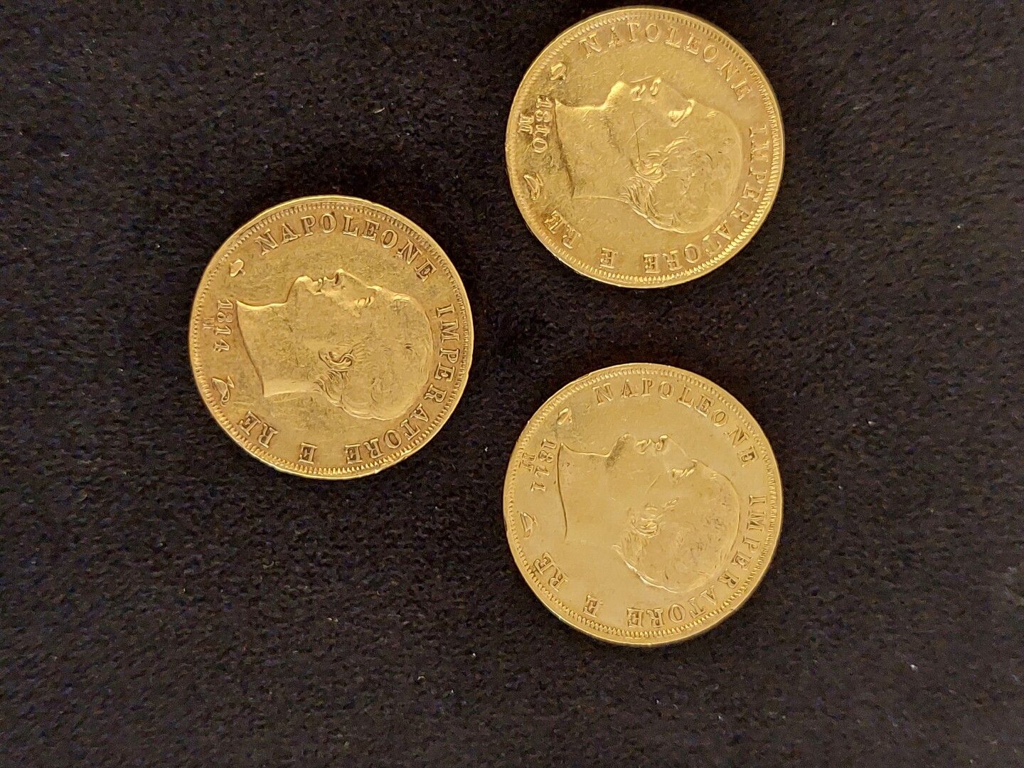Null 3 monedas Italia 40 Liras oro de 1810-1811-1814 acuñadas en Milán