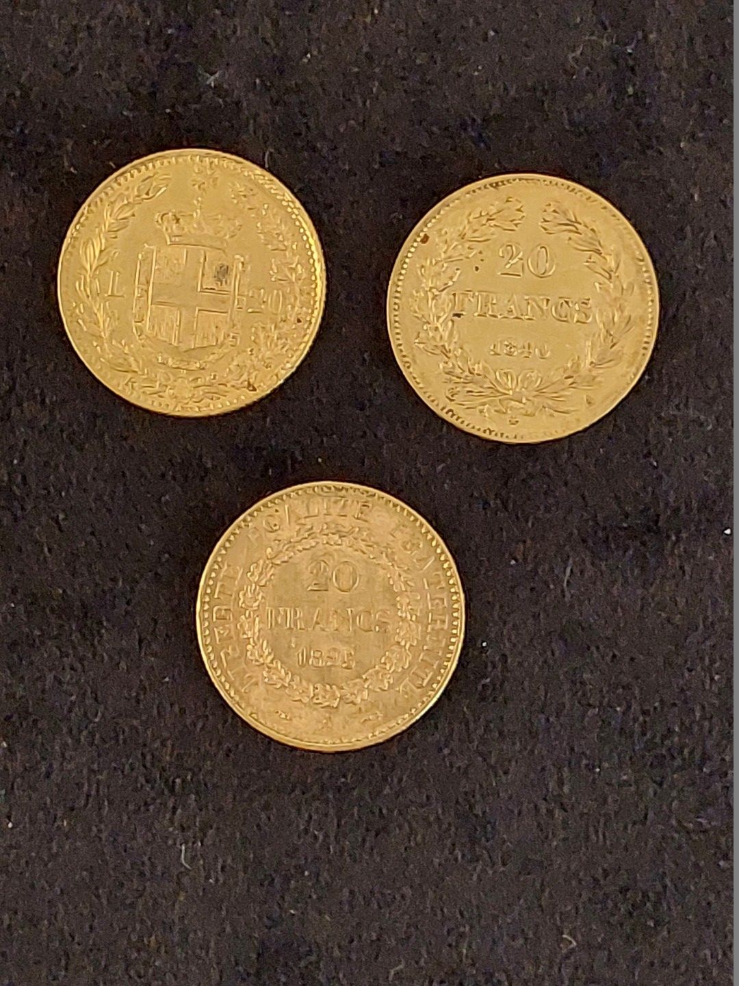 Null 3 monedas de 20 Fr de oro Génova, Luis Felipe, Humberto
