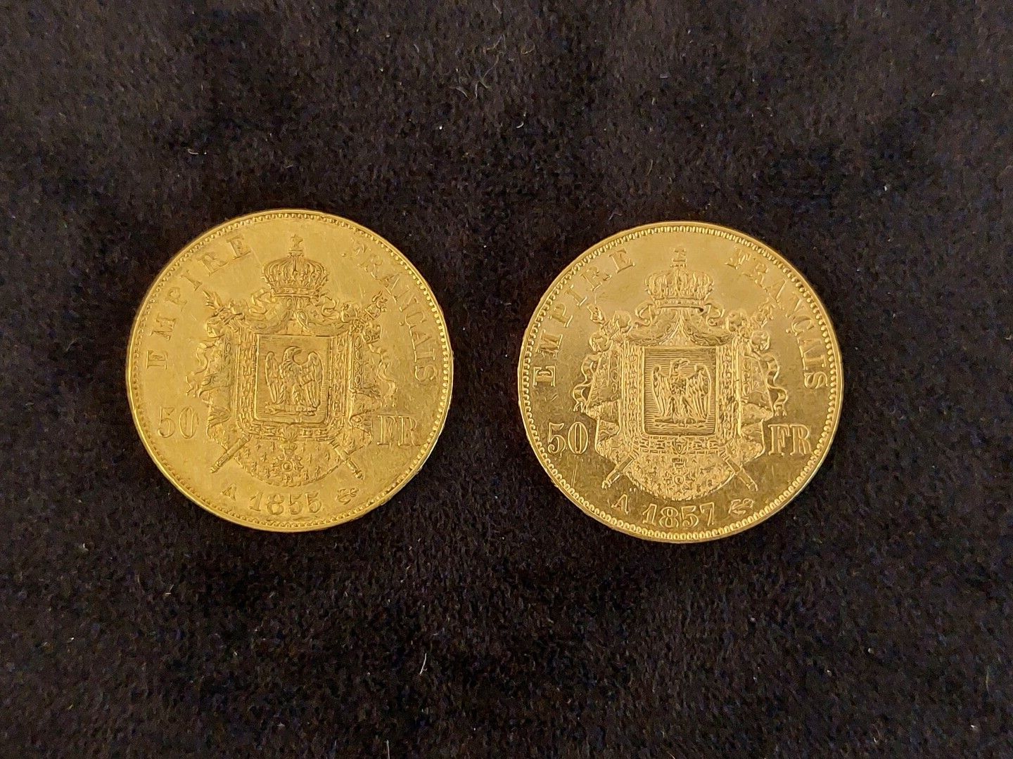 Null 2 coins of 50 Fr gold Napoleon III from 1857-1855