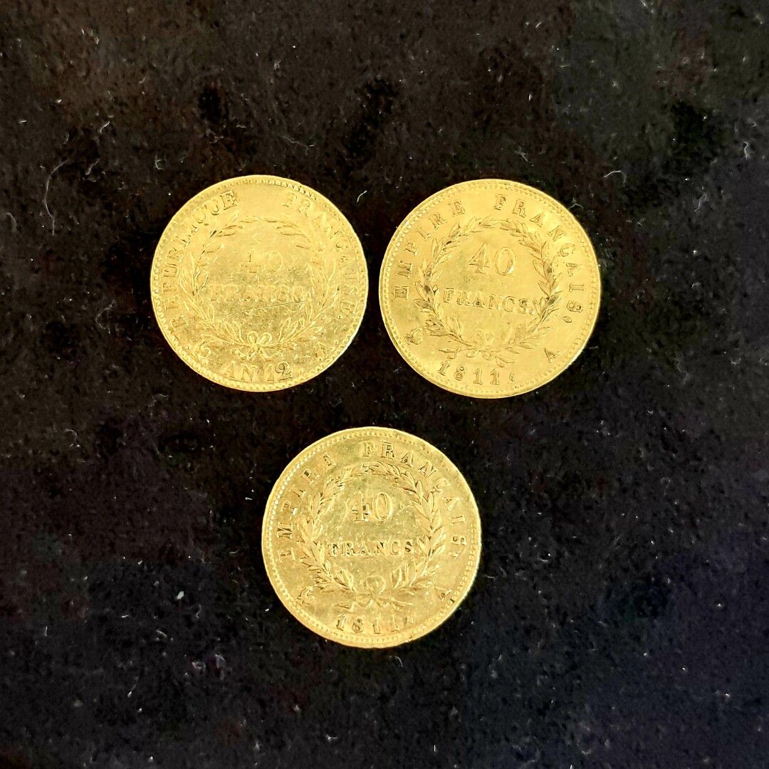 Null 3 pièces de 40 Fr or Napoléon I , An XII et 1811