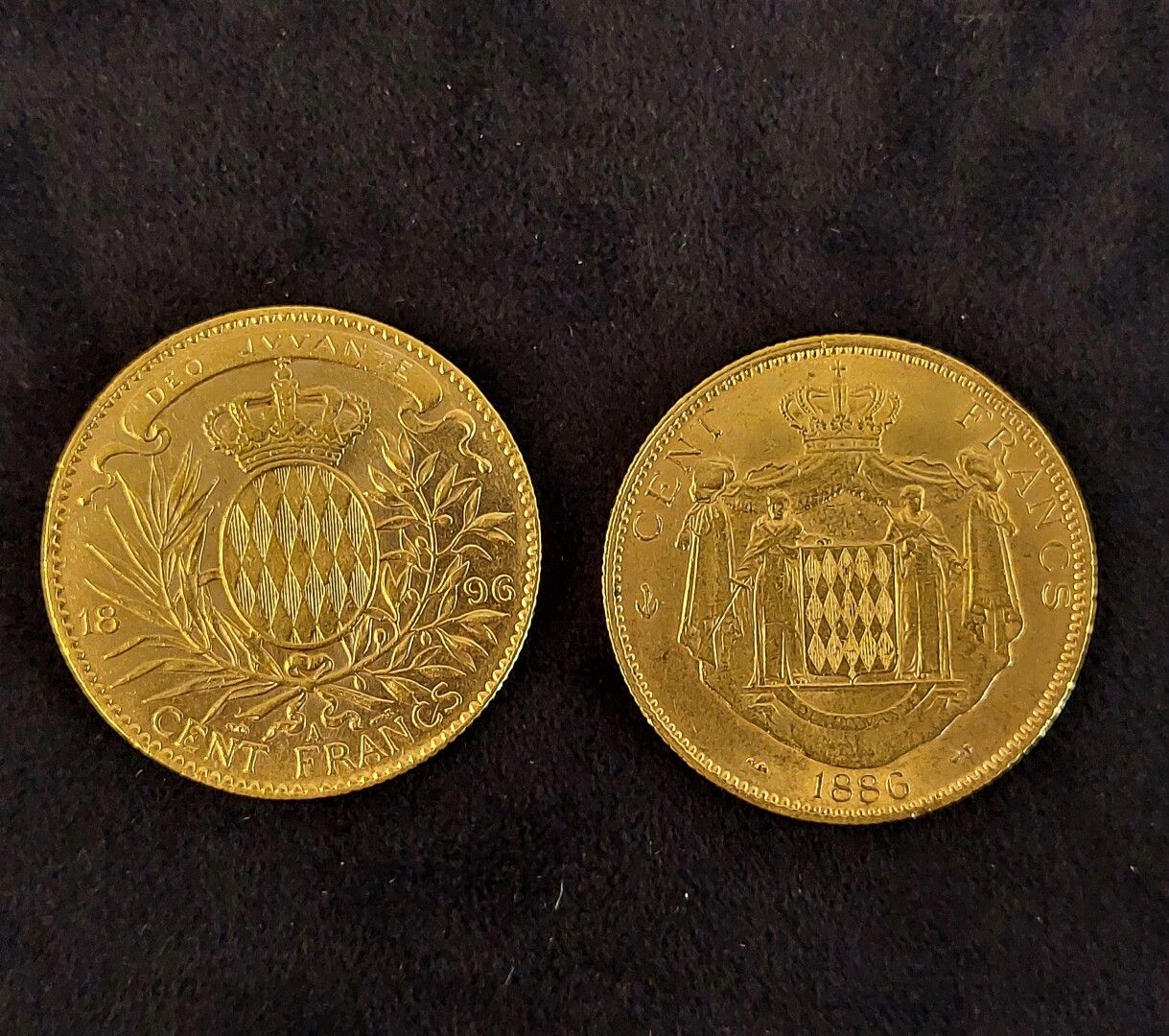 Null 2 Münzen zu 100 Fr Gold Monaco, 1886-1896