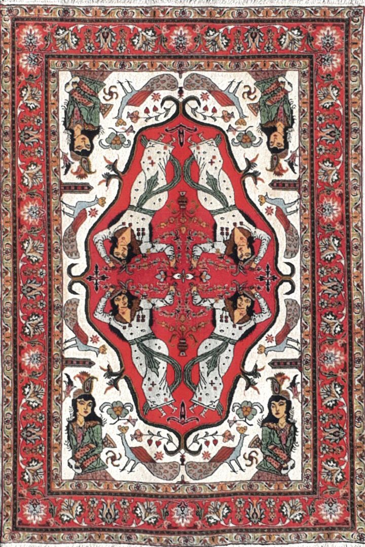 Null 来自伊朗的地毯 - 大不里士产地，精美，有字

天鹅绒：羊毛。经纱：棉

152 x 104 cm 约。