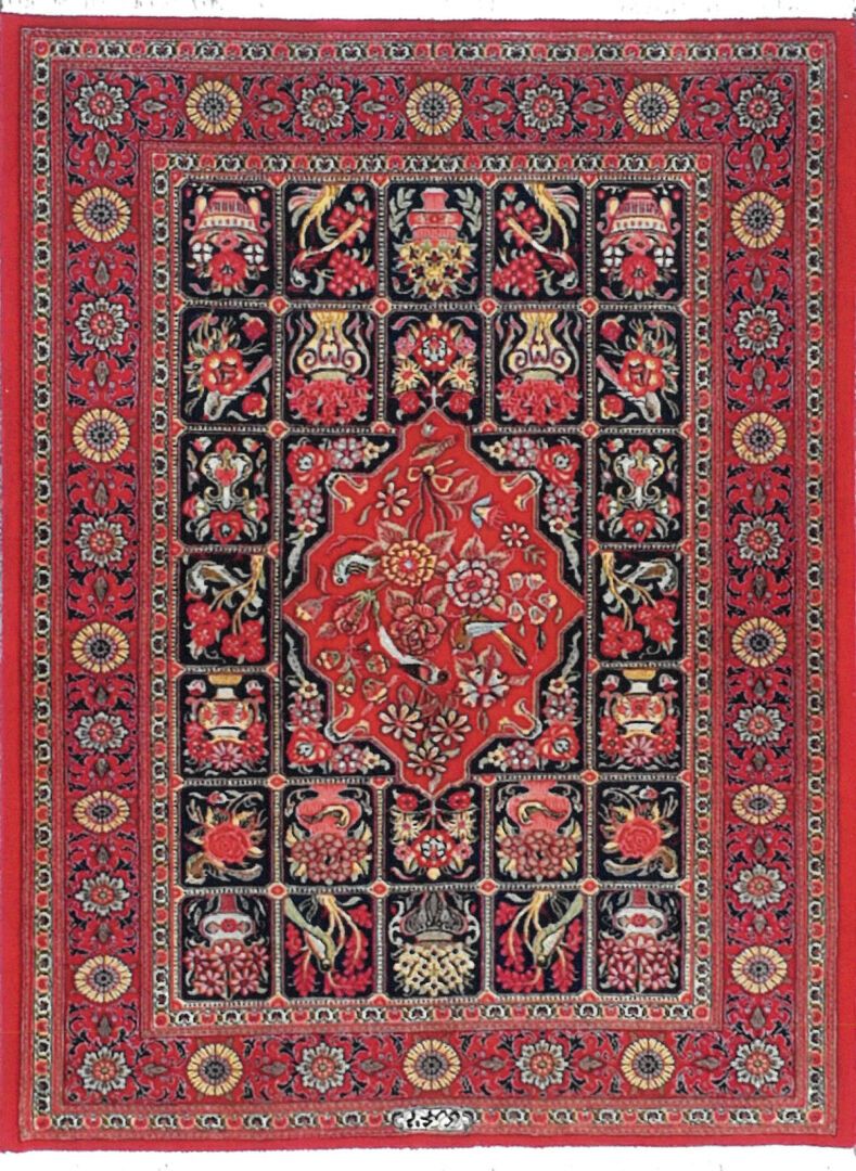 Null 来自伊朗的地毯--古姆产地

天鹅绒：羊毛。经纱：棉

140 x 107 cm 约。