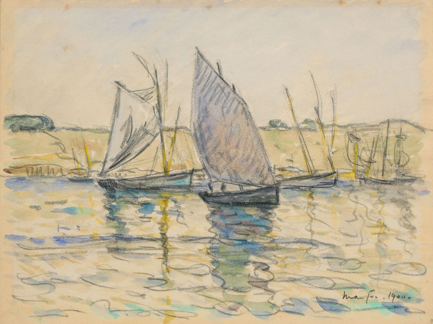 Null Maxime, Emile, Louis MAUFRA (1861-1918)
Barque sardinière sur la côte 
Fusa&hellip;