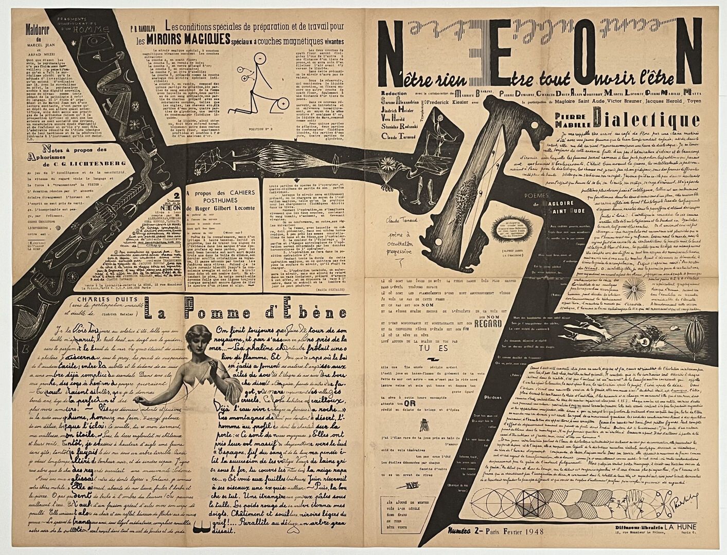 Null [REVUE]. NEON. N°2. P., La Hune, Februar 1948. Ein Blatt (61,2 X 80 cm), in&hellip;
