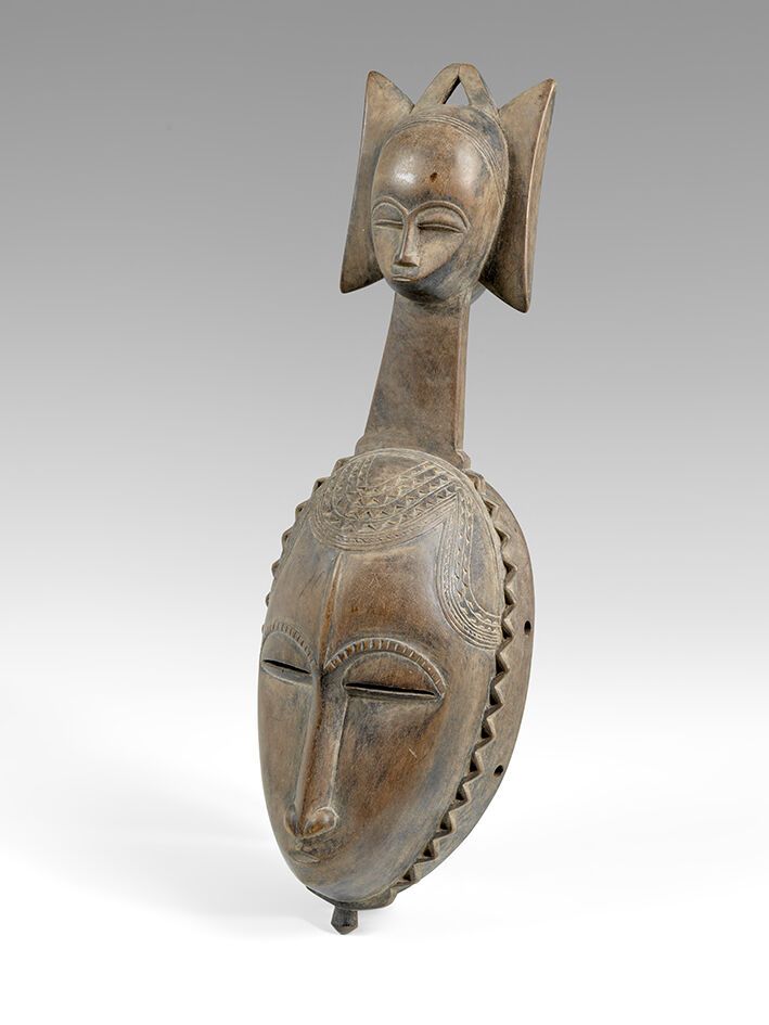 Null SET including a mask of rejoicing "Mblo" in patinated and scarified wood, w&hellip;
