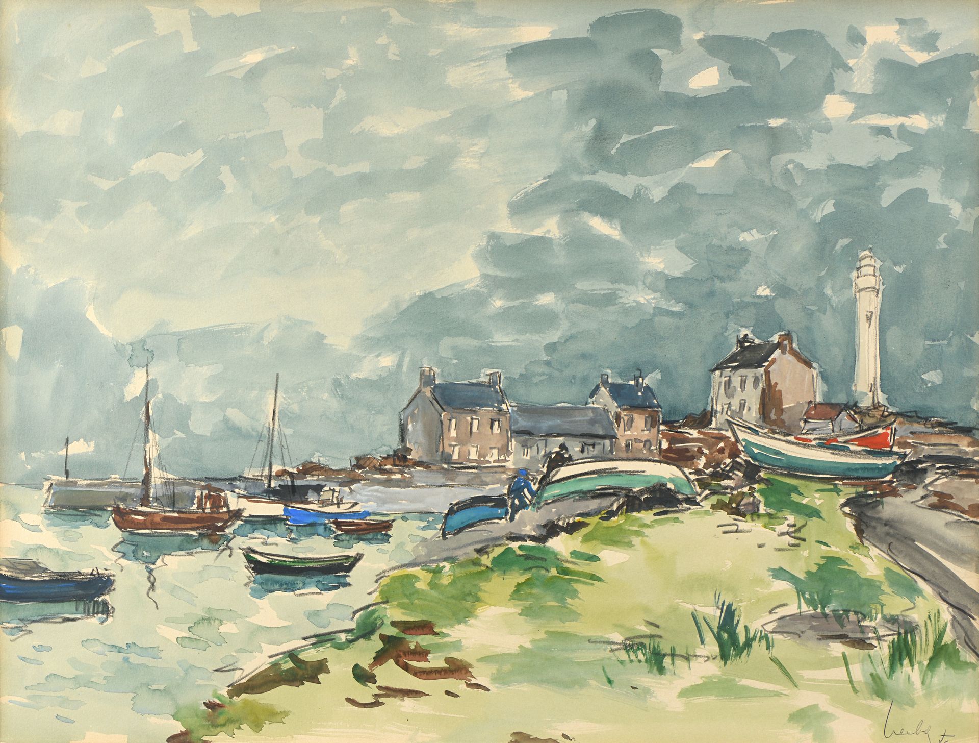 Null FERNAND HERBO (1905-1995), "Le cap de la Hague", watercolor, H : 48 cm, L :&hellip;