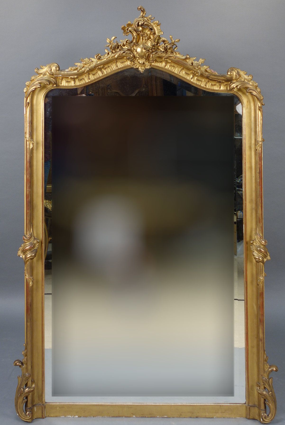 Null Trumeau-Spiegel aus vergoldetem Stuck, Rocaille-Dekor um 1880, H: 158 cm, B&hellip;