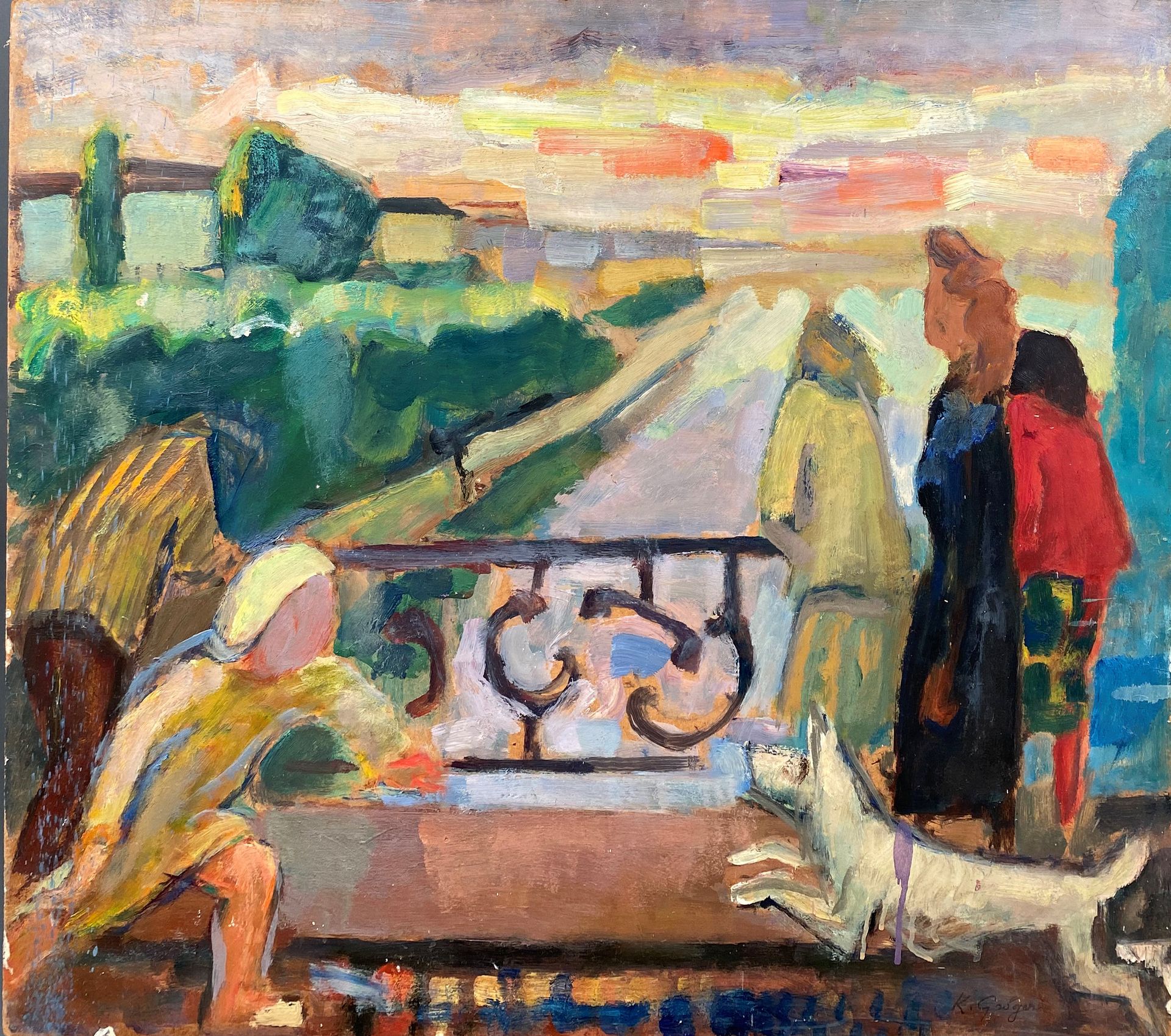 KURT GROGER (1905-1952) KURT GROGER (1905-1952)，《和狗玩耍的孩子》，油画，右下角签名，高：54厘米，宽：65厘米