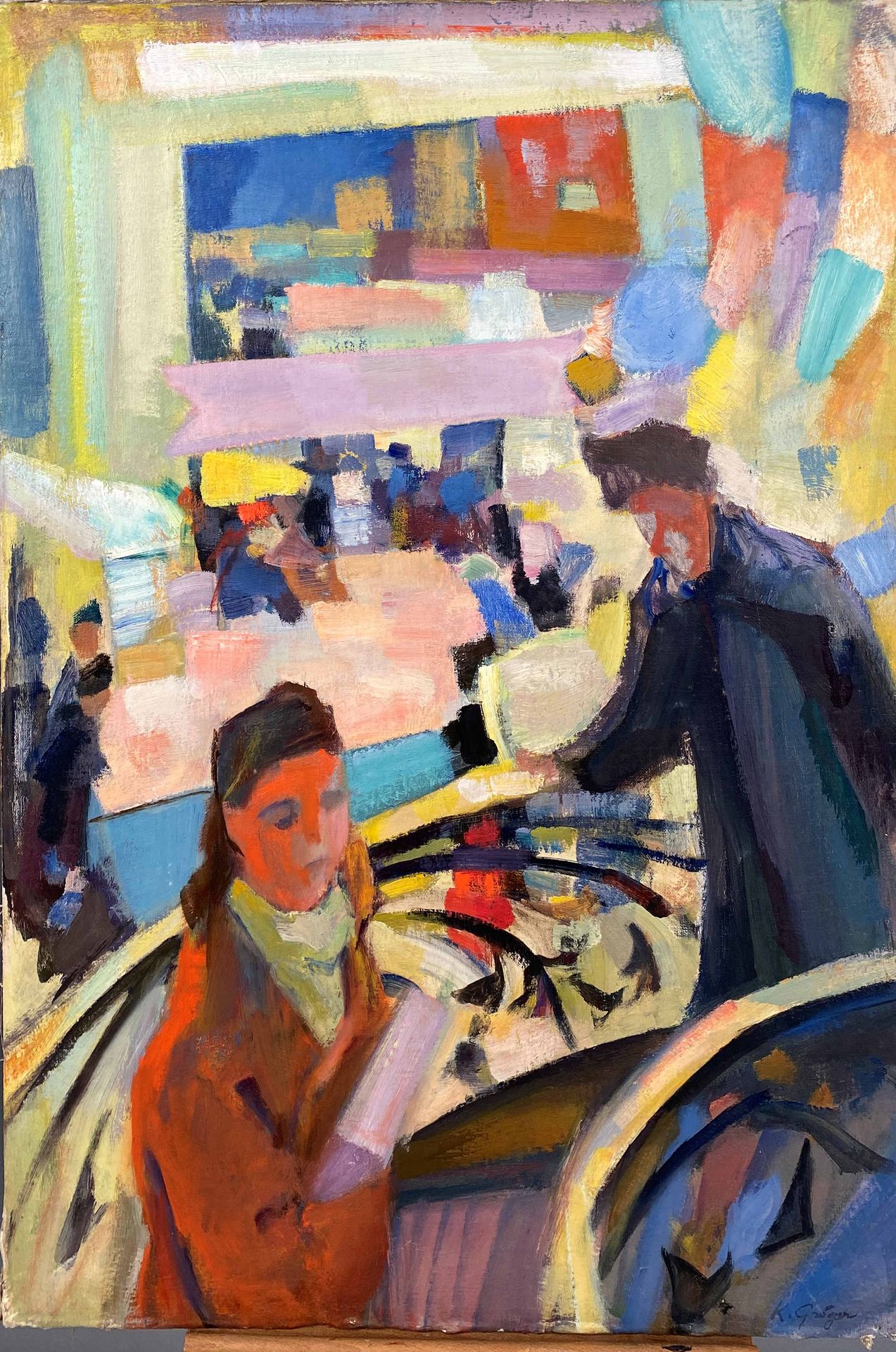 KURT GROGER (1905-1952) KURT GROGER (1905-1952)，《百货公司楼梯上的女人》，布面油画，右下方有签名，背面有素描 高&hellip;