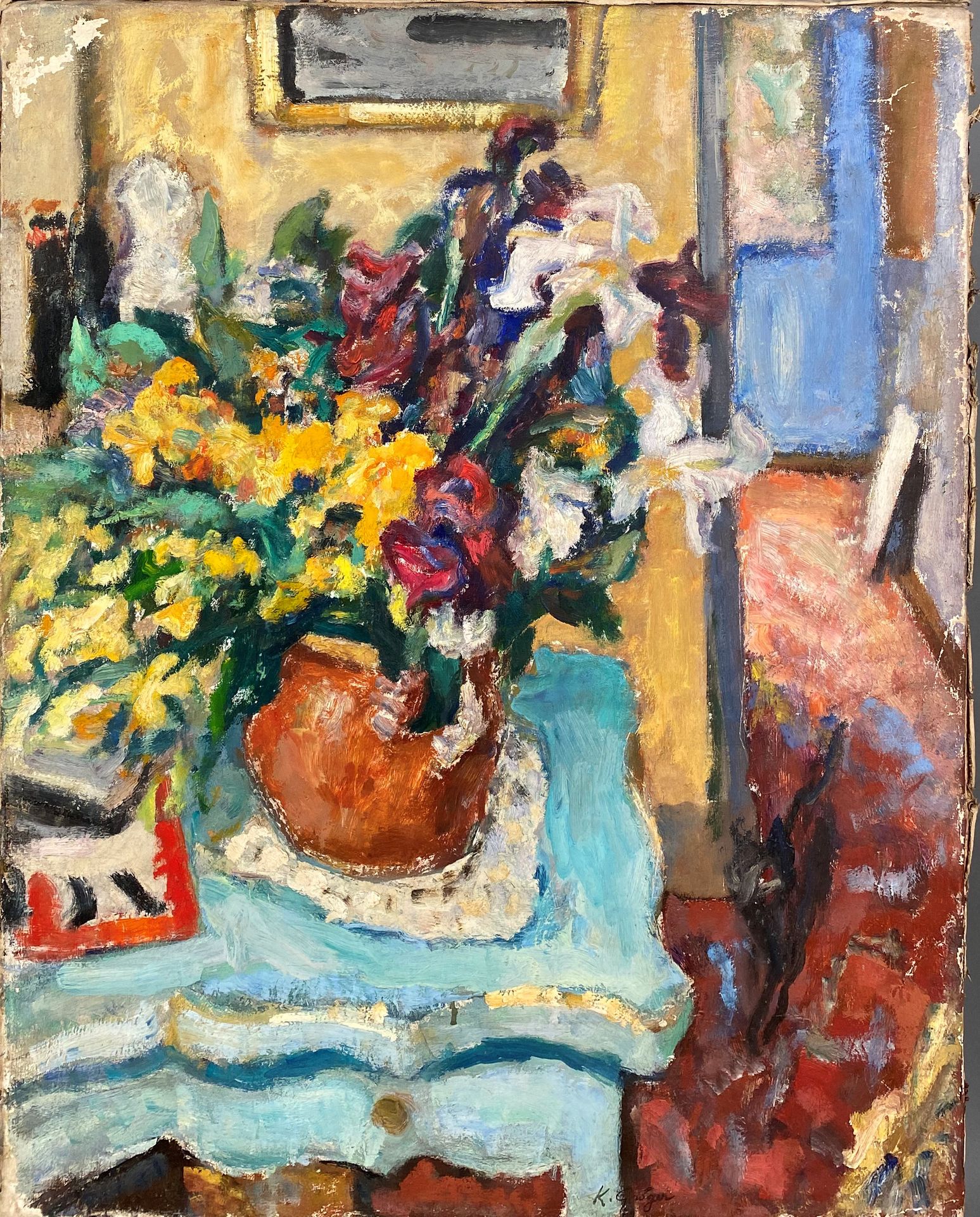 KURT GROGER (1905-1952) KURT GROGER (1905-1952)，《有猫和花束的室内场景》，布面油画，中间下方有签名，高：73厘米&hellip;