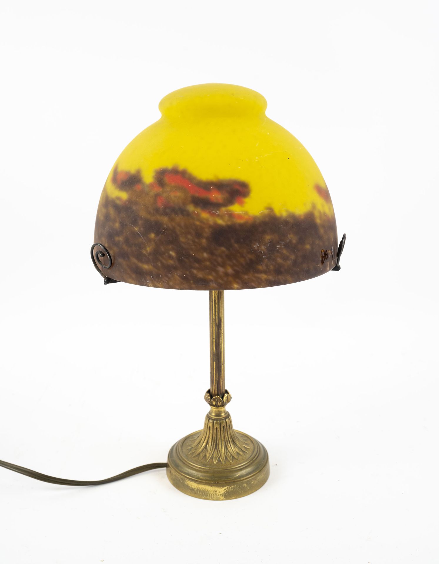 Null DEGUE，镀金金属休闲台灯，黄蓝玻璃灯罩，已签约，高：33 厘米