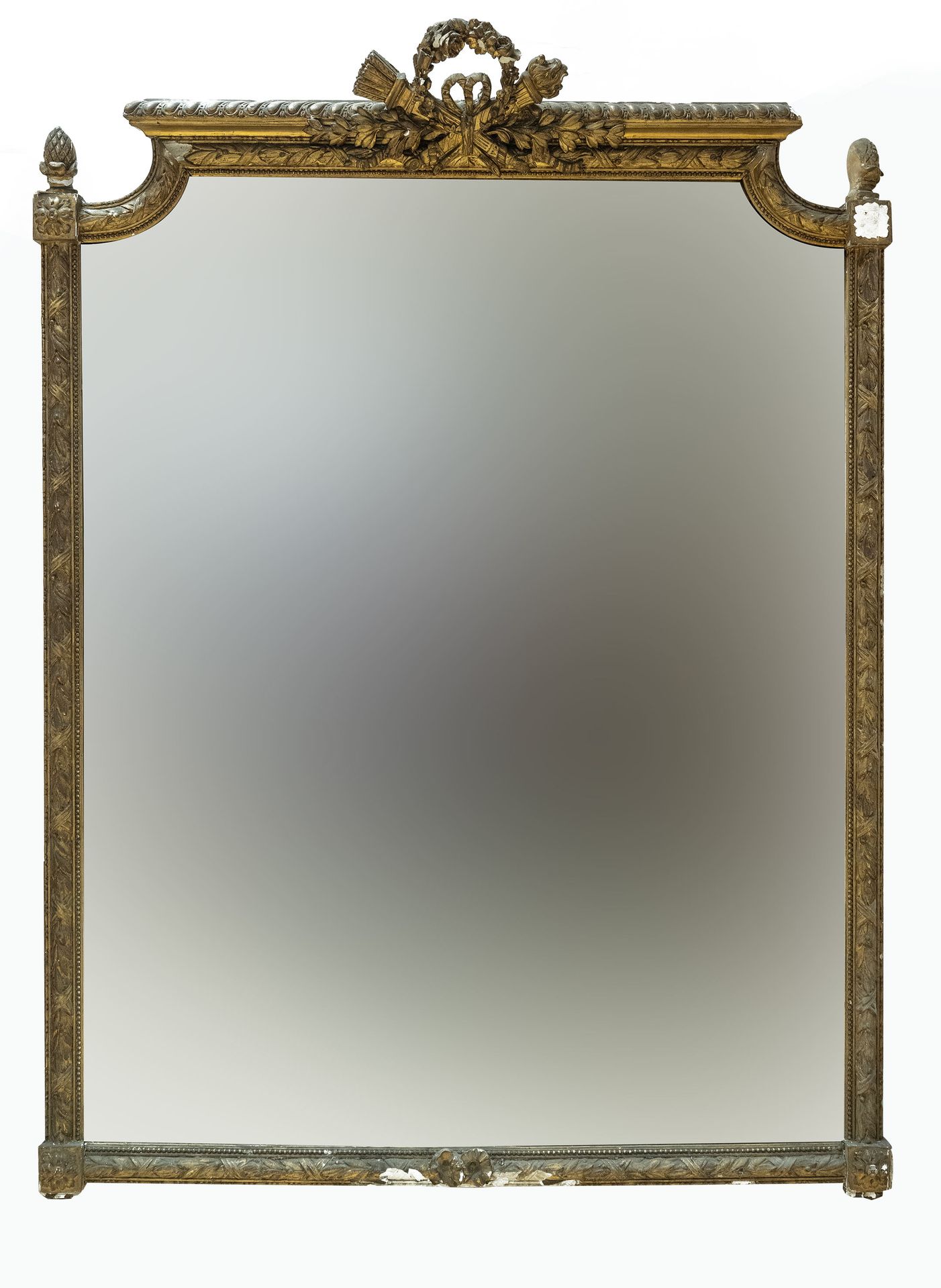 Null Spiegel aus vergoldetem Stuck, mit abgeschrägtem Spiegelglas und Dekor im S&hellip;