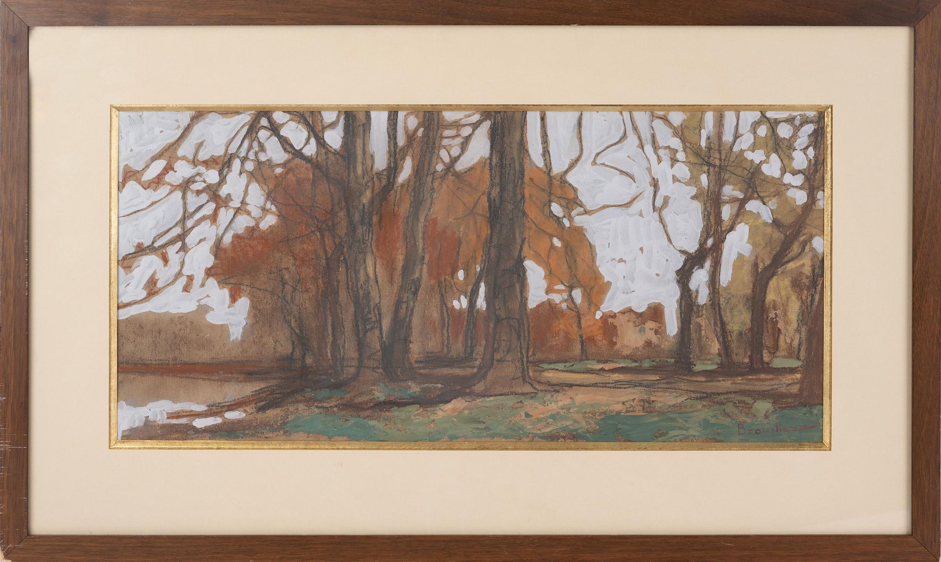 Null 欧仁-布吕亚尔（1870-1950），《Parc de la Tête d'Or》，水粉画，右下方有签名，高：24 厘米，宽：49 厘米