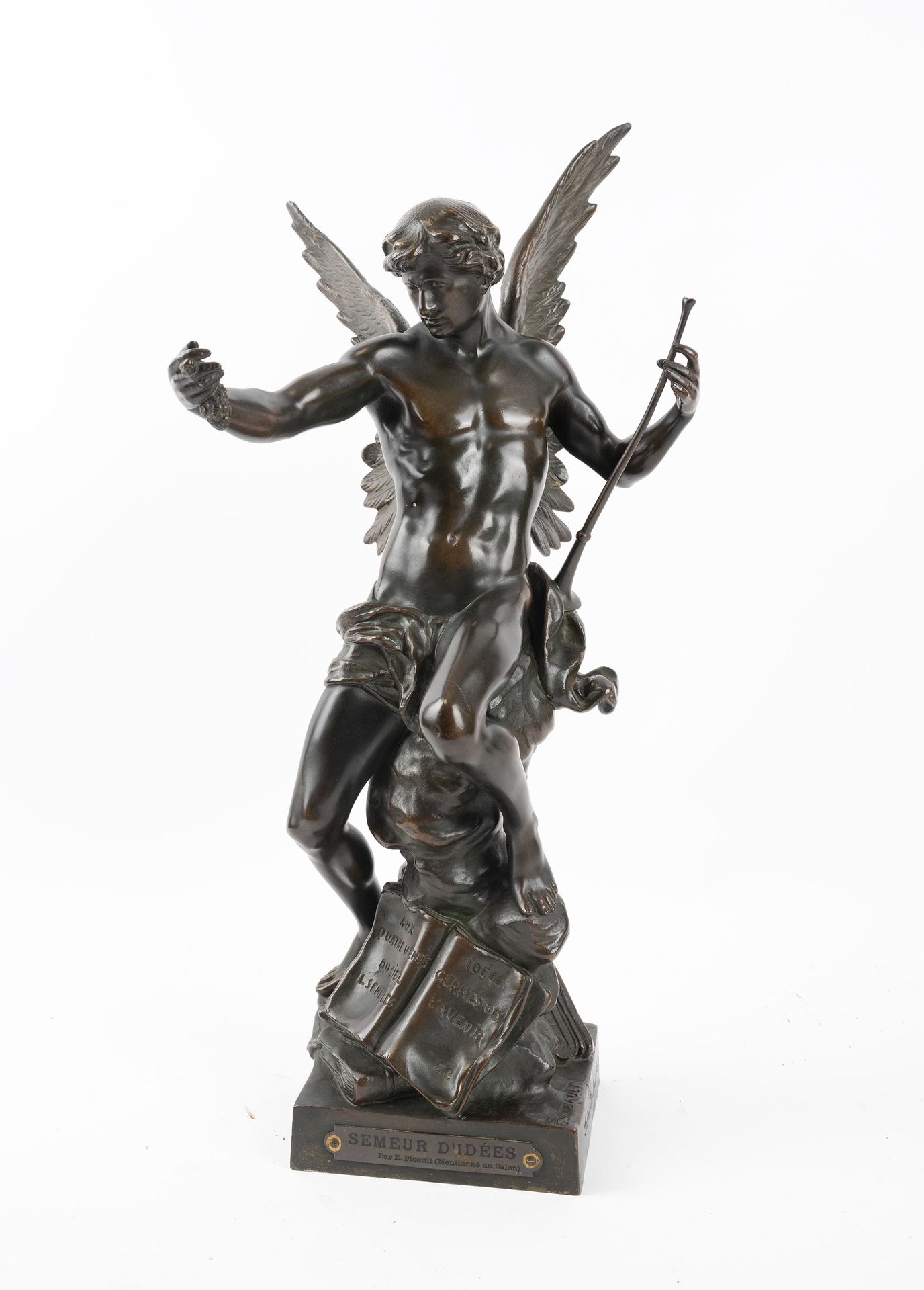 Null Emile Louis PICAULT (1833-1915), "Le semeur d'idées", bronce patinado marró&hellip;