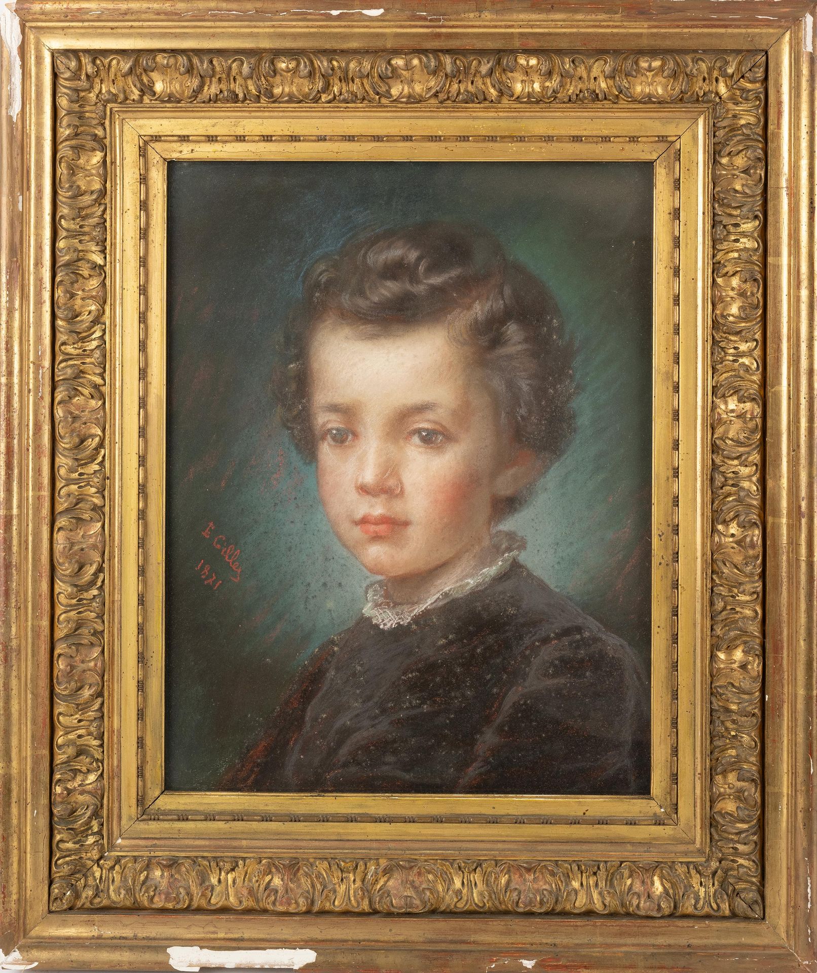 Null E. GILLES (XIX), Portrait de jeune garçon, pastel signé et daté 1871, H : 4&hellip;
