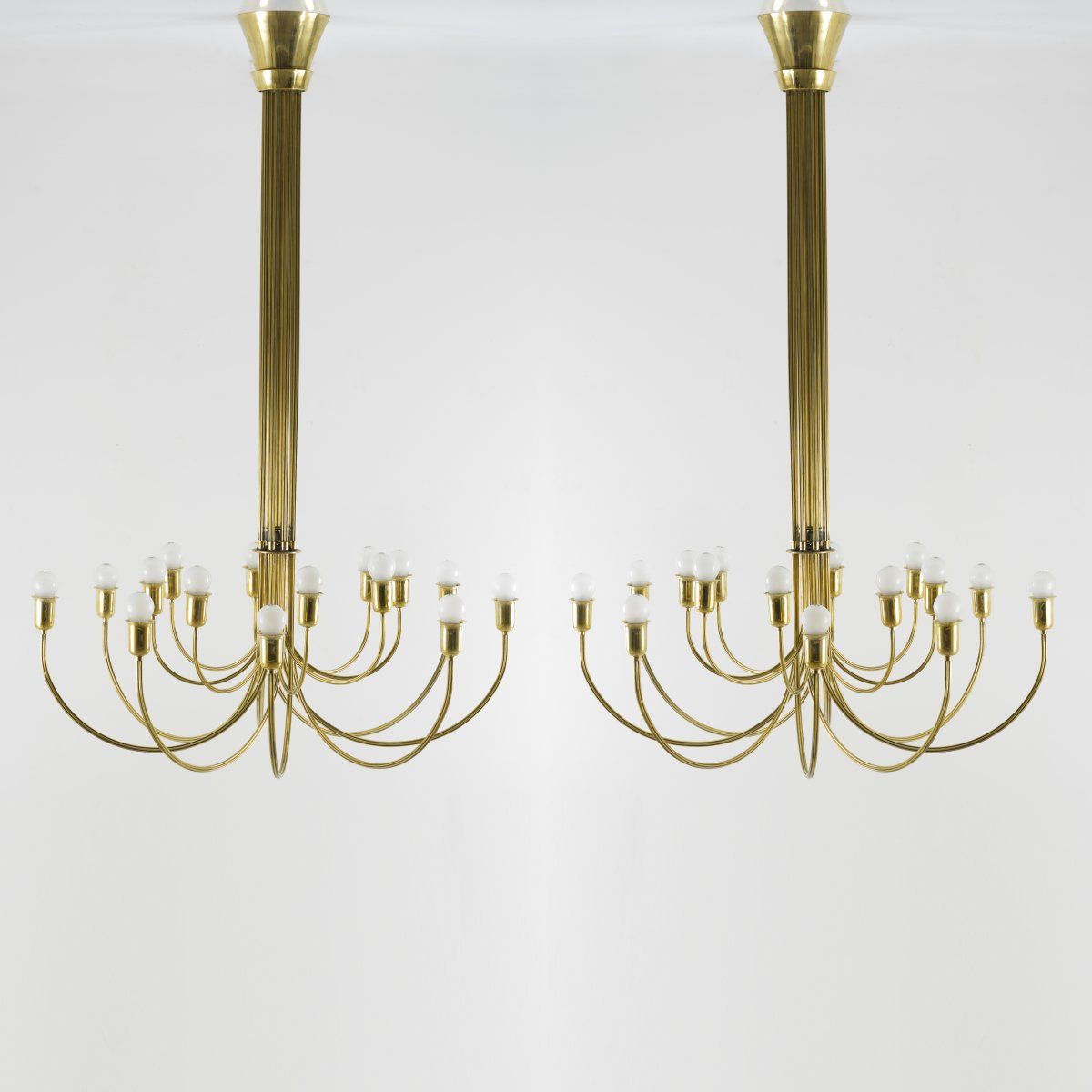 Null Germany, 2 ceiling lights, 1930s, H. 170 cm, D. 110 cm. Tubular brass, shee&hellip;