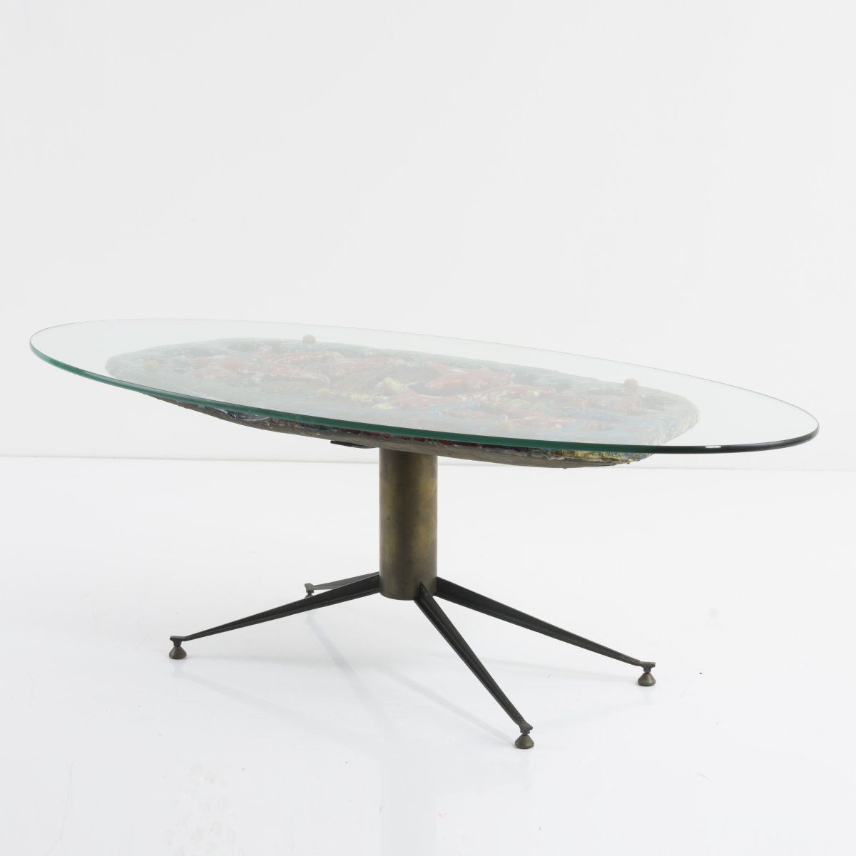 Null Italy, 'Mare' coffee table, c. 1955, H. 44 x 118 x 60.5 cm. Tubular brass, &hellip;