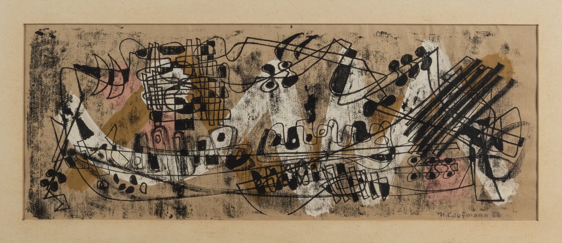 Null 赫伯特-考夫曼（1924年亚琛-2011年杜塞尔多夫），《无题》（抽象构图），1953年，褐色纸上的混合媒体。21.8 x 57.4 cm (pass&hellip;