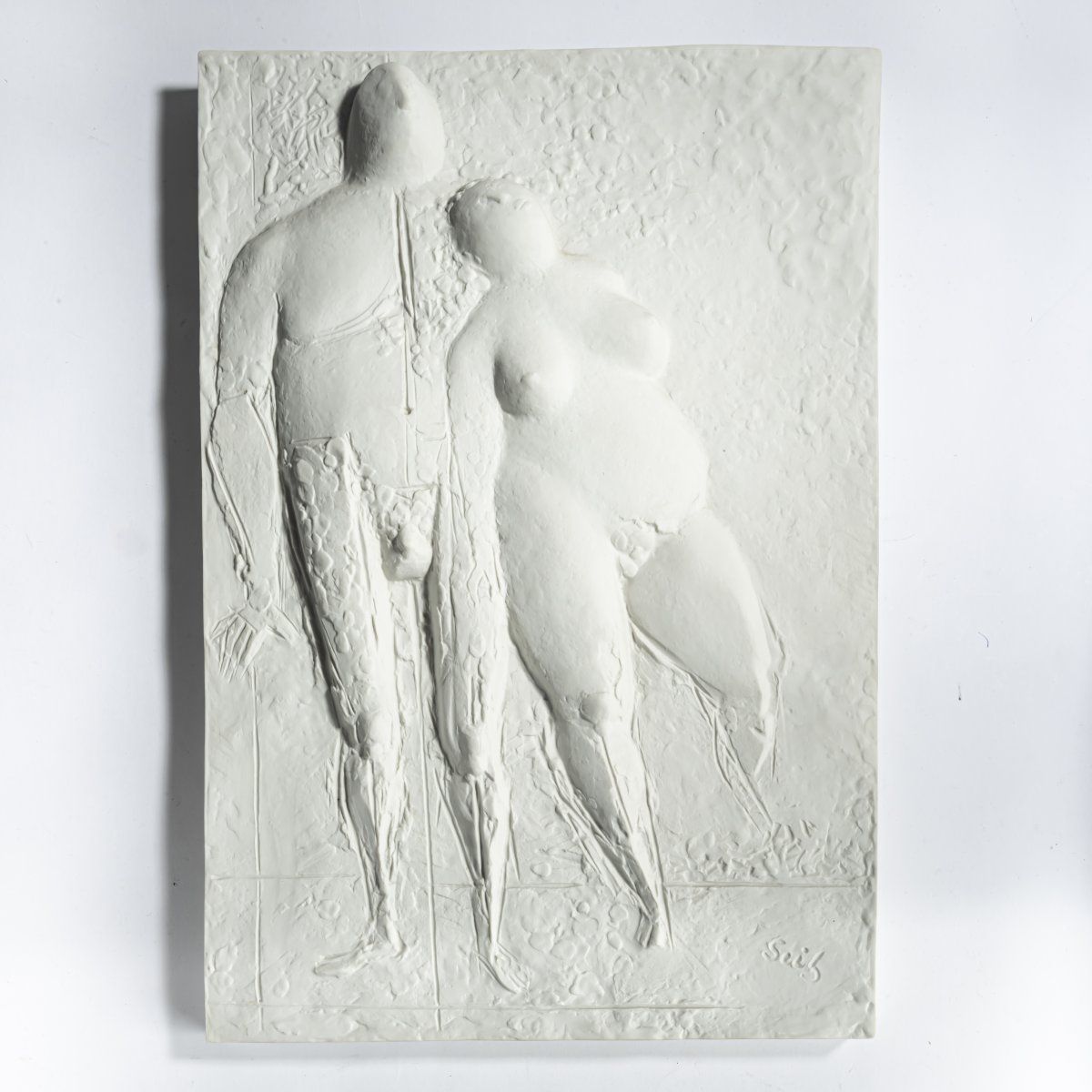Null 古斯塔夫-塞茨（1906年曼海姆-1969年汉堡），"Liebespaar"，1967/68，瓷器浮雕。56.2 x 41.0 x 6.0厘米。在图像&hellip;
