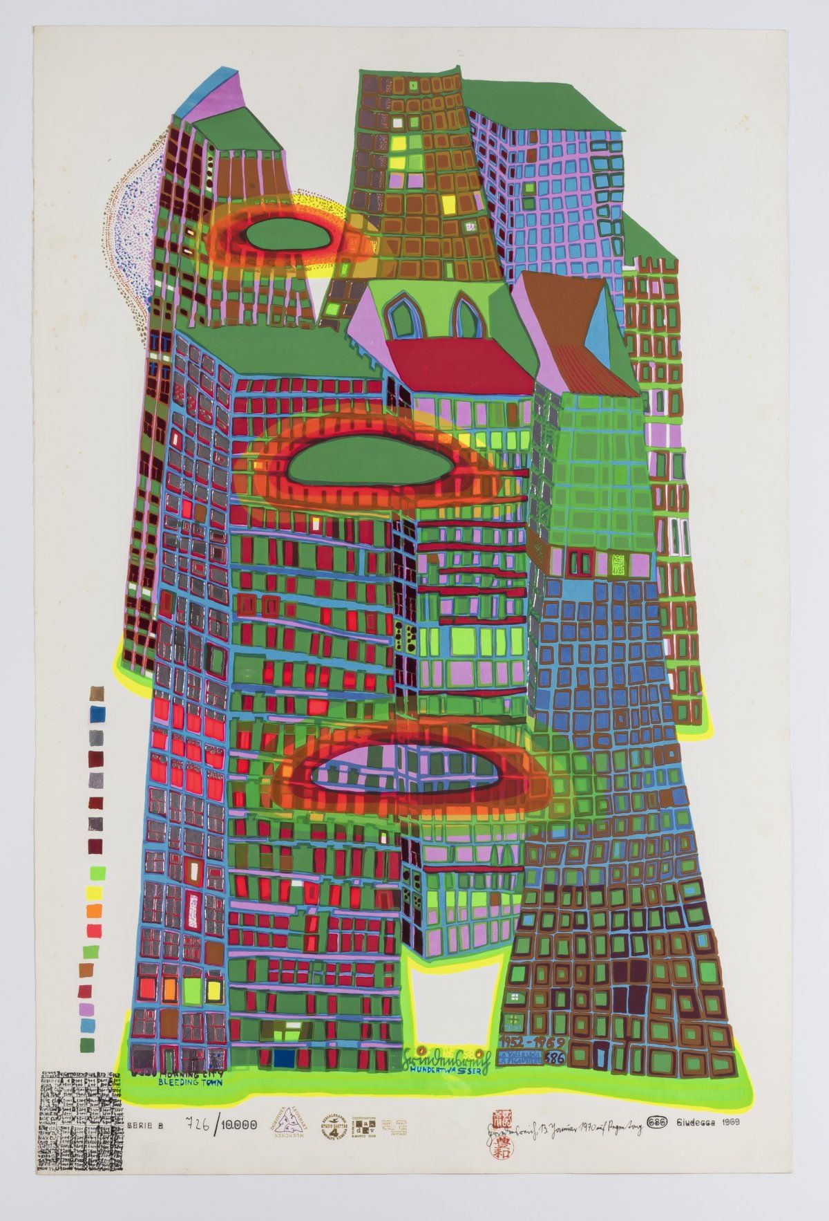 Null Friedensreich Hundertwasser（1928年维也纳-2000年昆士兰），《早安的城市-流血的城市》，1970/71，10色丝网印&hellip;