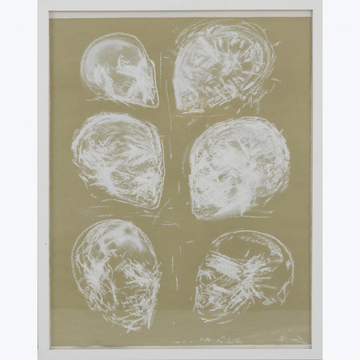 Null Hede Bühl (1940 Haan)，《无题》（六幅头部研究），1982年，绿褐色手工纸上的粉笔。61.5 x 48.5厘米（纸张），67.8 &hellip;