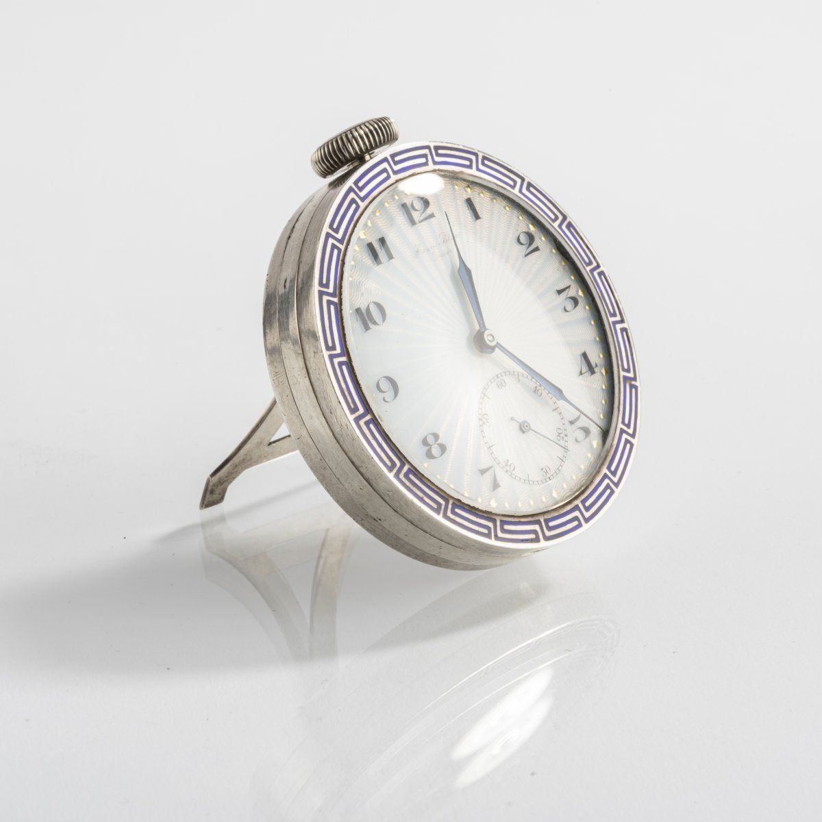Null Henry Blanc, Geneva, Table clock, 1930s, 935 silver, enamel, guilloché dial&hellip;