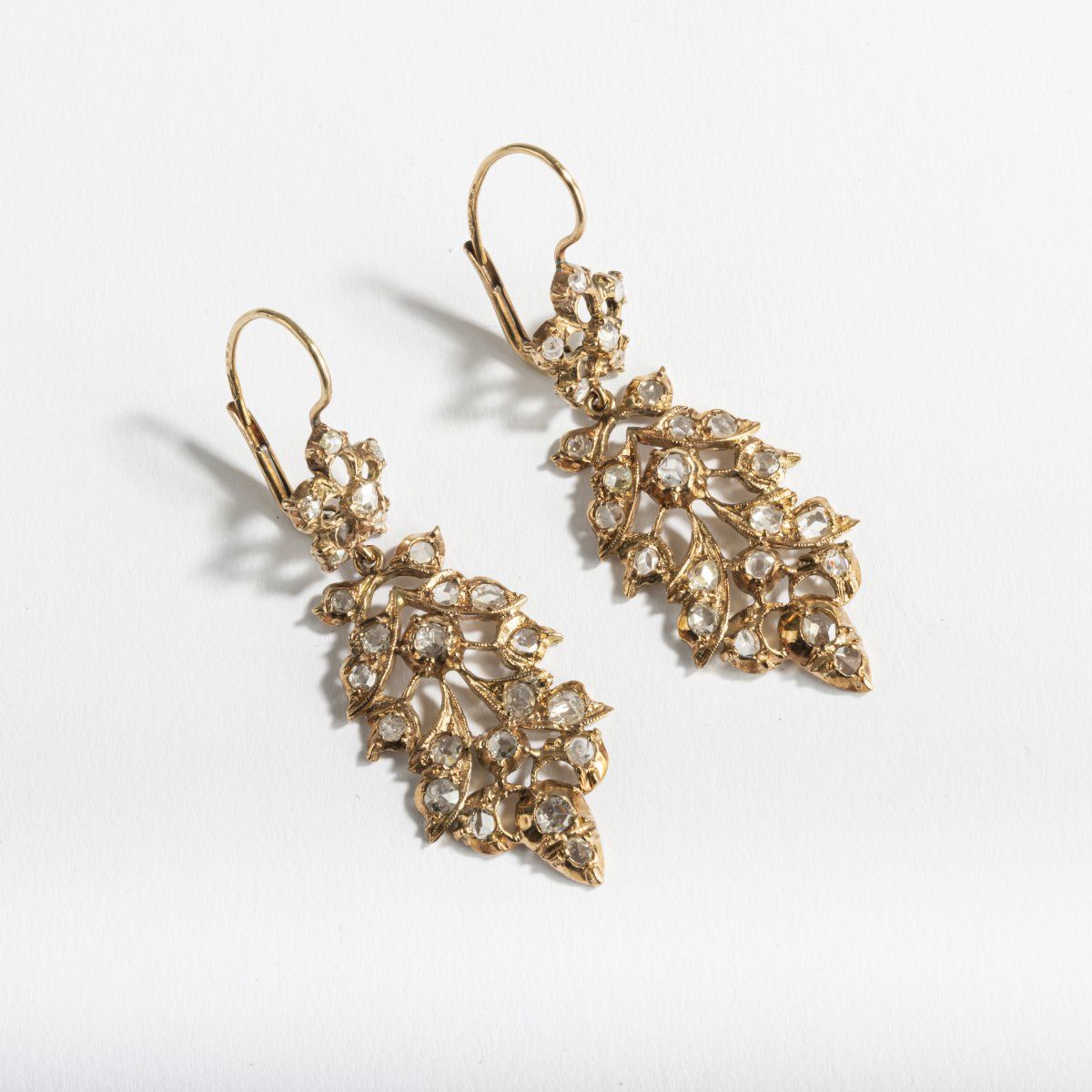 Null Italy, Pair of earrings, c. 1880, Gold, diamonds. 3.9 grams each. 56 x 19 m&hellip;