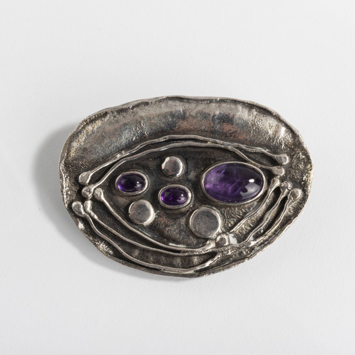 Null Germany, Brooch, 1960s, Sterling silver, amethyst. 24.6 grams. 45 x 66 mm. &hellip;