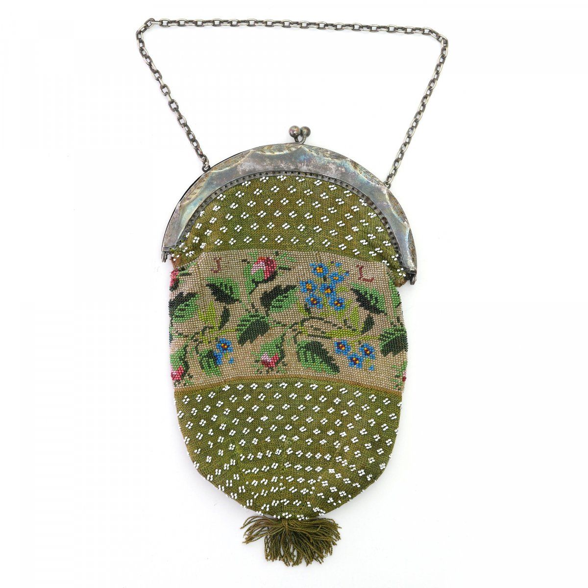 Null Bag with rose buds and forget-me-nots, 1st half of the 19th century., H. 24&hellip;