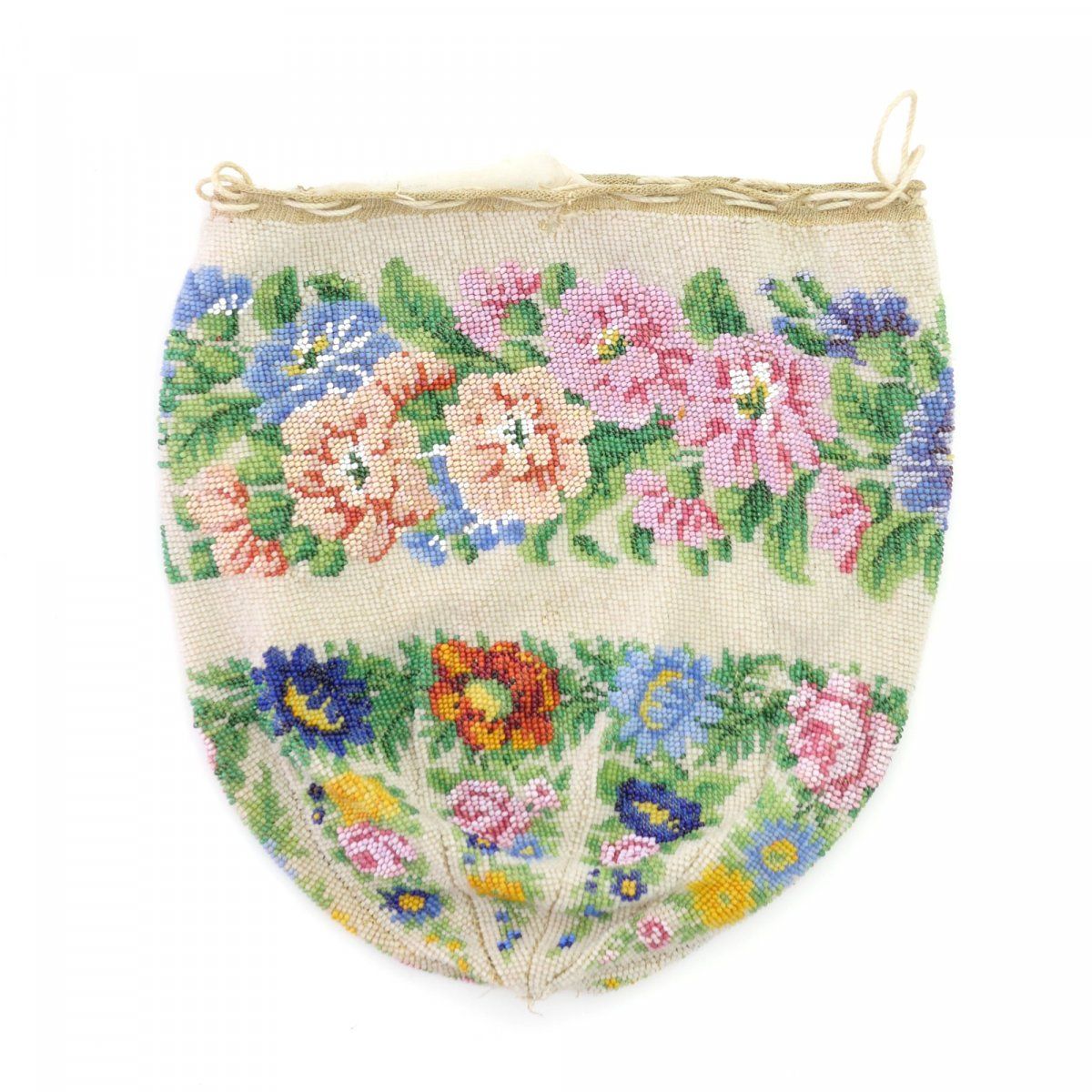 Null Pouch with floral border, 2nd half of the 19th century, H. 16 x 14 cm. Knit&hellip;