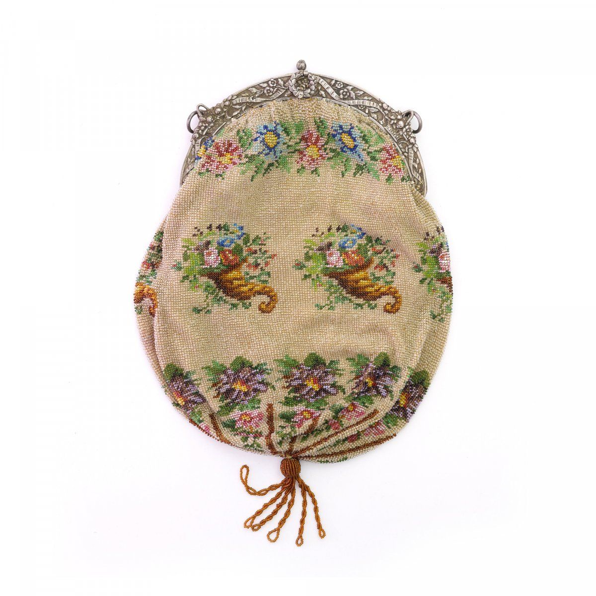 Null Bag with cornucopias, 1st half of the 19th century, H. 30 x 18 cm Knitted p&hellip;