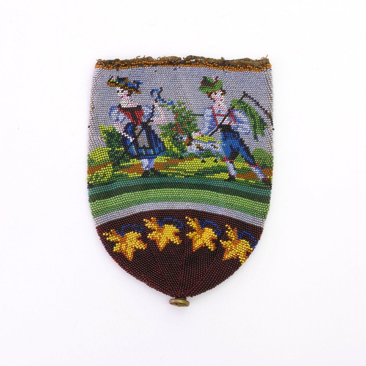 Null Pouch with peasant scene, 2nd half of the 19th century, H. 18 x 13 cm. Knit&hellip;
