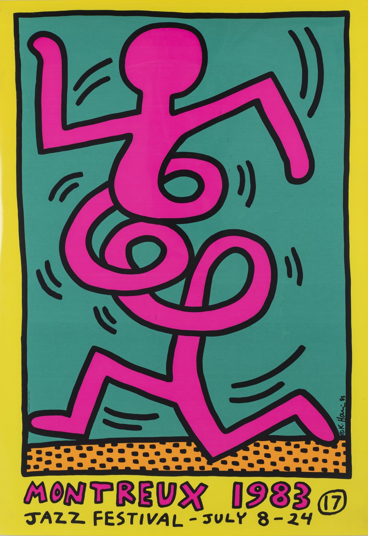 Null 凯斯-哈林（1958年，宾夕法尼亚州雷丁市-1990年，纽约），3张海报《蒙特勒爵士音乐节（绿、粉、黄）》，1983年，3张彩色丝印在编织纸上。每张1&hellip;
